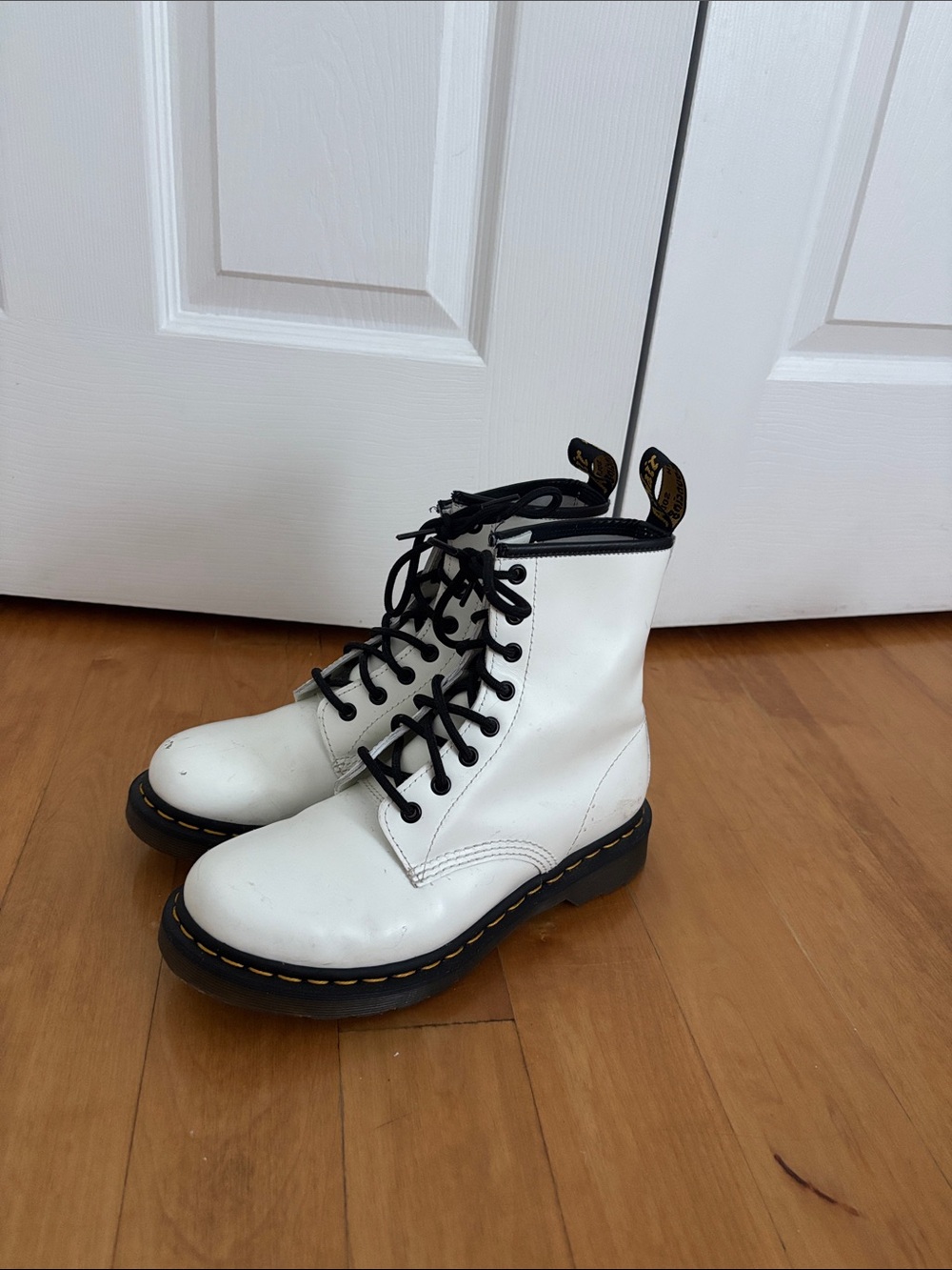 Dr. Martens White Lace-Up Combat Boots with Black Laces